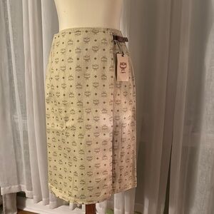 MCM Beige Logo Pencil Skirt